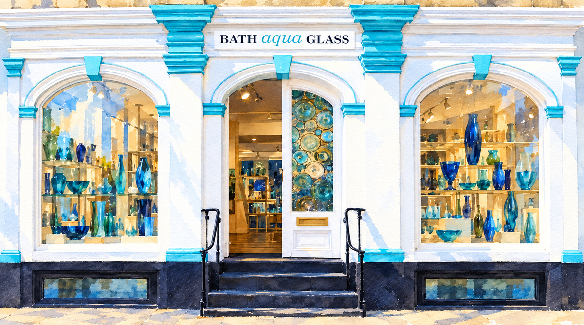 Bath Aqua Glass shop front by Abbey Churchyard