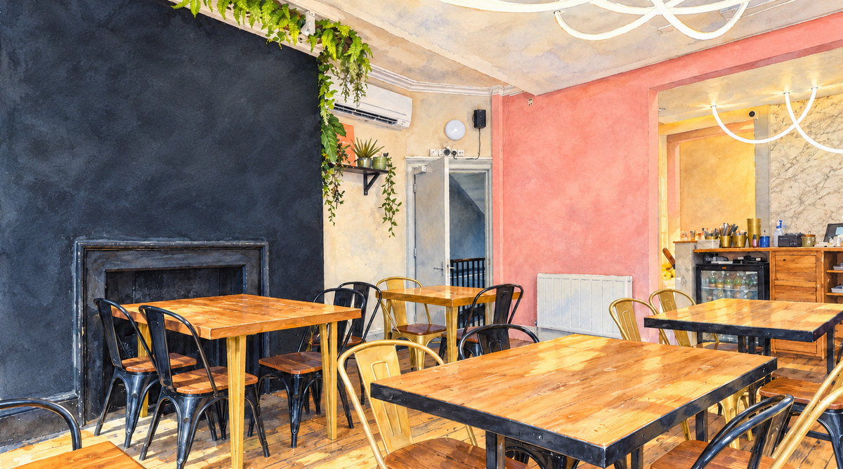 Watercolour of the interior of Good Day Café, Bath