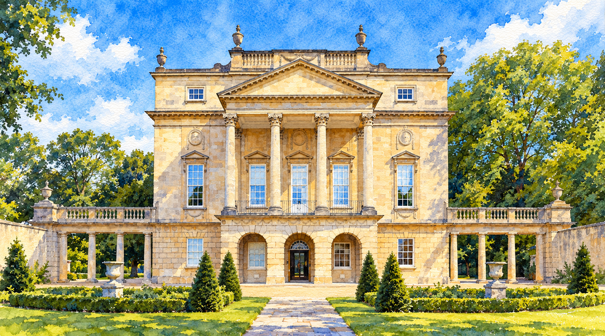 Watercolour of the Holburne Museum’s front façade, Bath