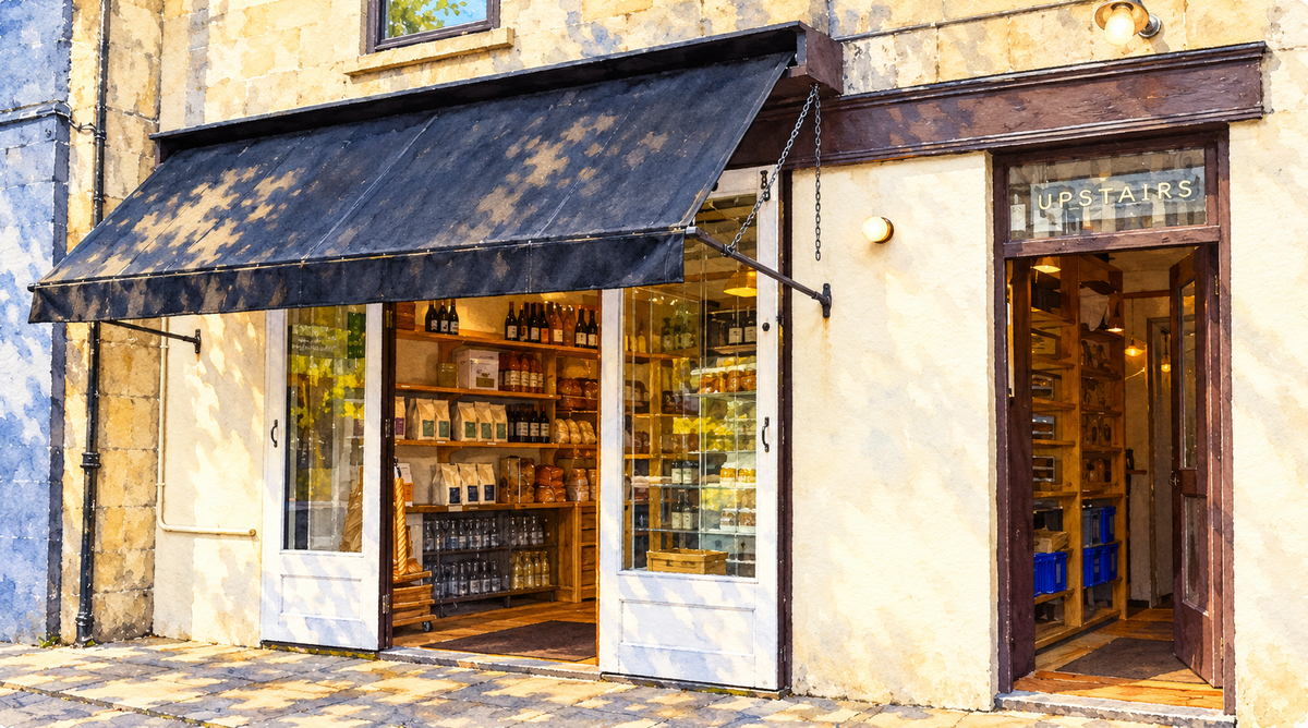 Landrace Bakery and the Upstairs entrance on Walcot Street, Bath