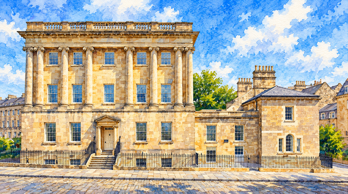 Watercolour of No.1 Royal Crescent museum, Bath