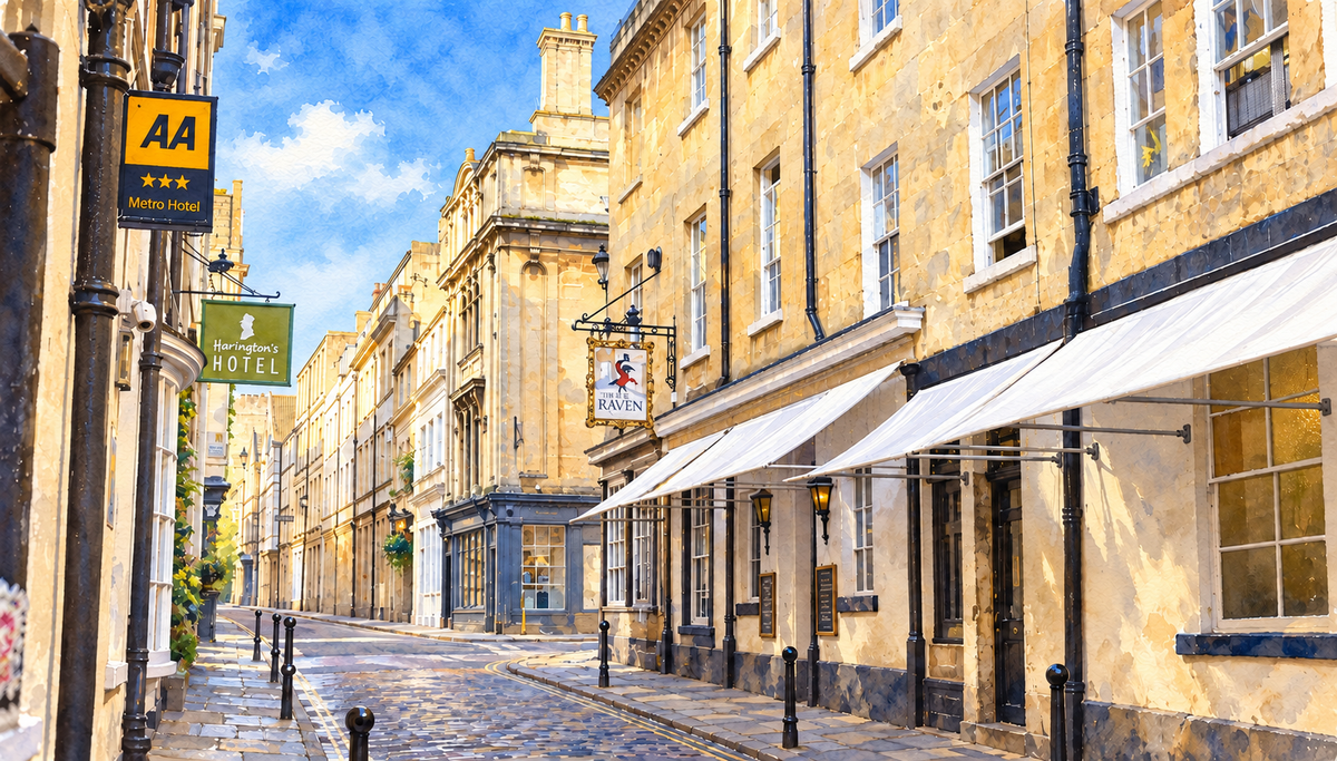 Watercolour of The Raven on Queen Street, Bath