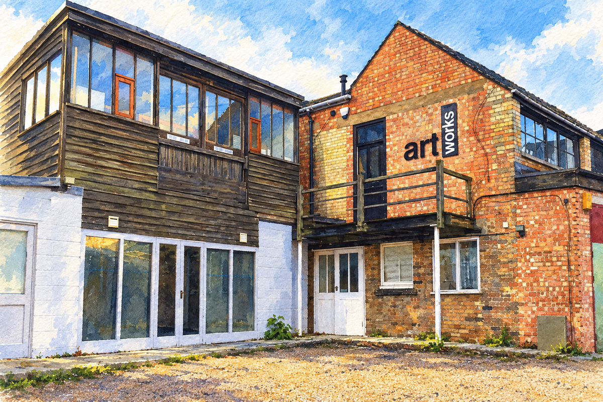 Cambridge Artworks cooperative on Green’s Road, Cambridge, sunny landscape watercolour