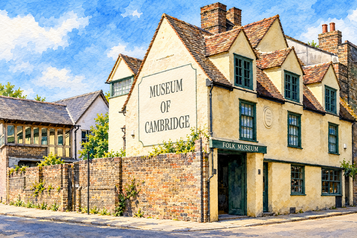 Museum of Cambridge on Castle Street, Cambridge, sunny landscape watercolour