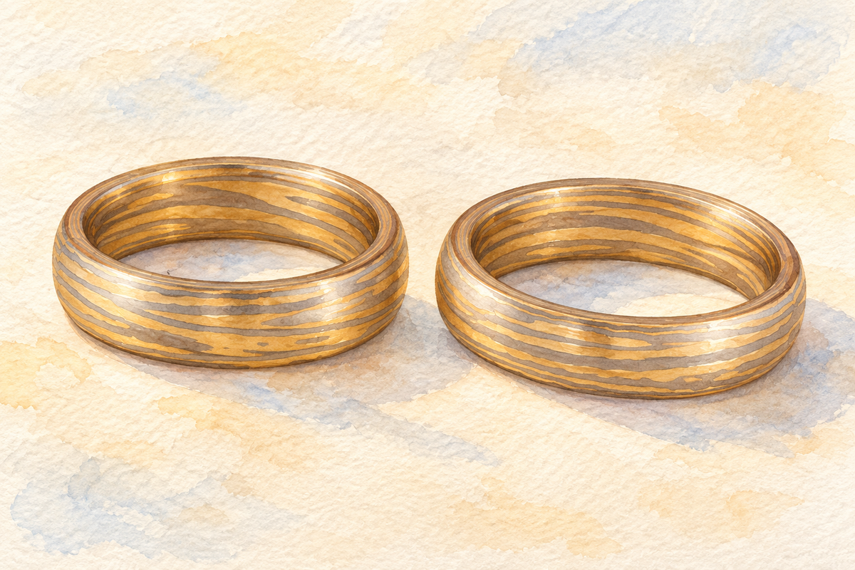 A study of layered mokume-gane wedding bands by André Rose