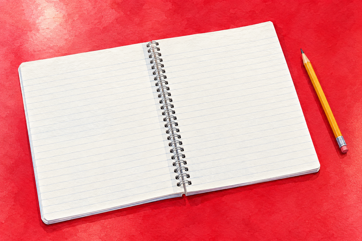 Exercise book and pencil, a study for Kent Refugee Action Network's educational work