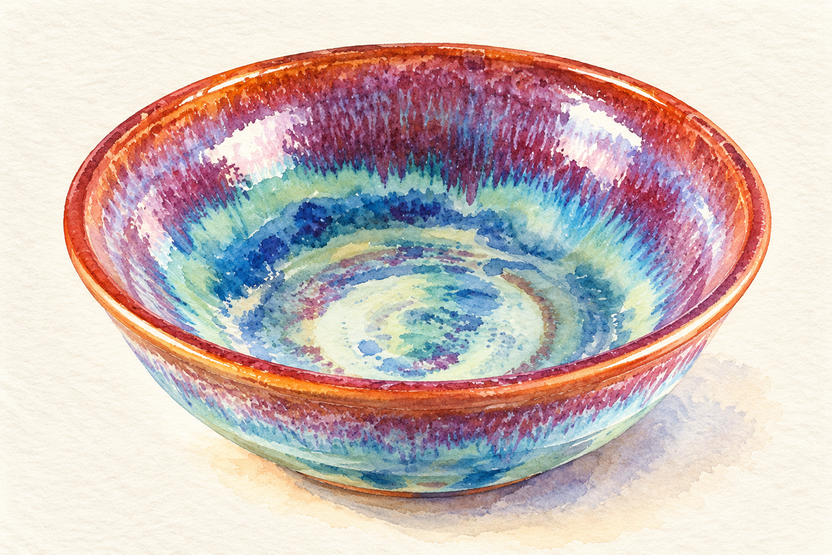 A study of Canterbury Pottery's red-rimmed blue and green glazed bowl