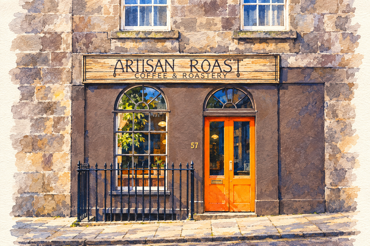 Watercolour of Artisan Roast at 57 Broughton Street, Edinburgh