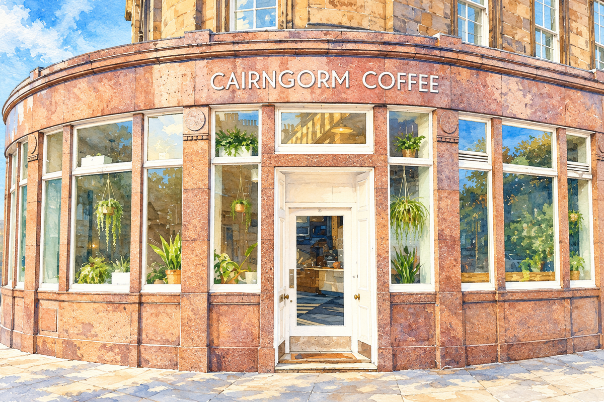Watercolour of Cairngorm Coffee at Melville Place