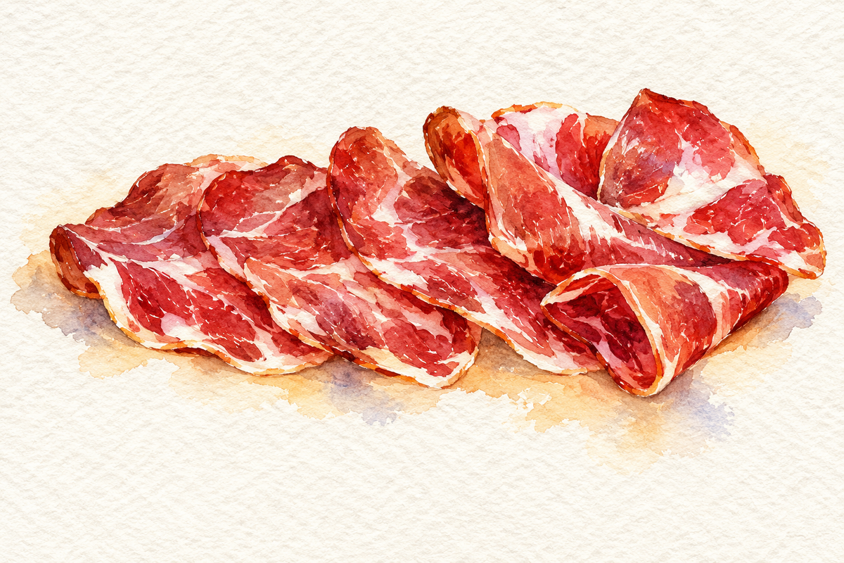 Watercolour of East Coast Cured coppa slices