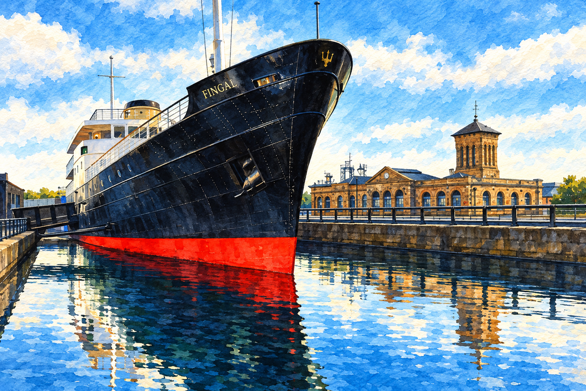 Watercolour of Fingal at Alexandra Dock in Leith