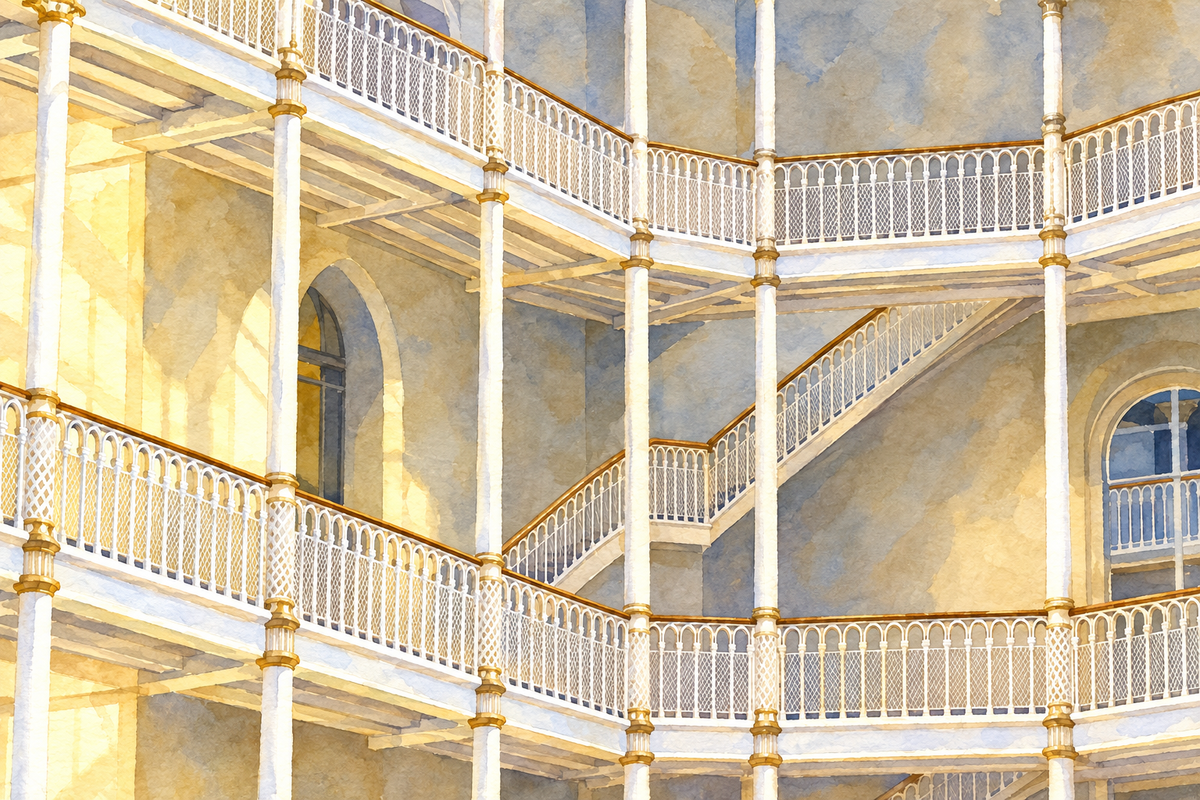 Watercolour of the National Museum of Scotland gallery railings