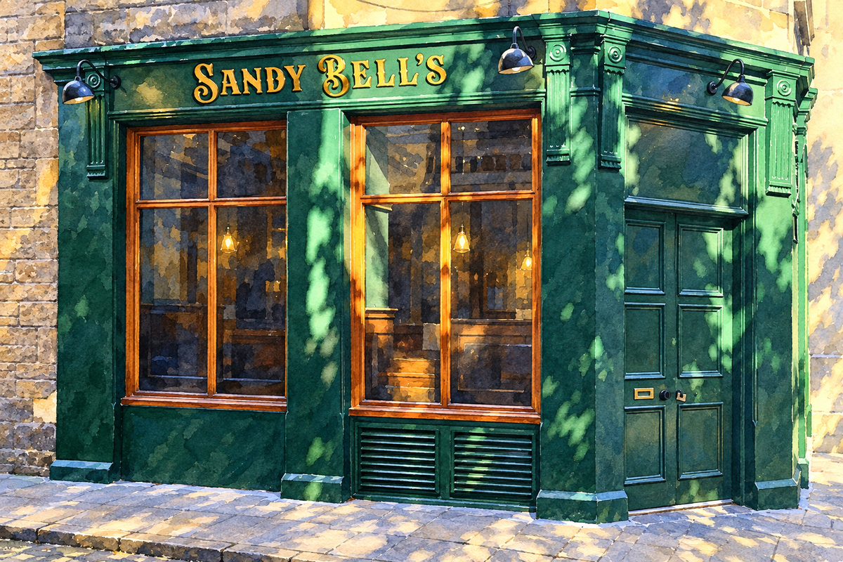 Watercolour of Sandy Bell’s on Forrest Road